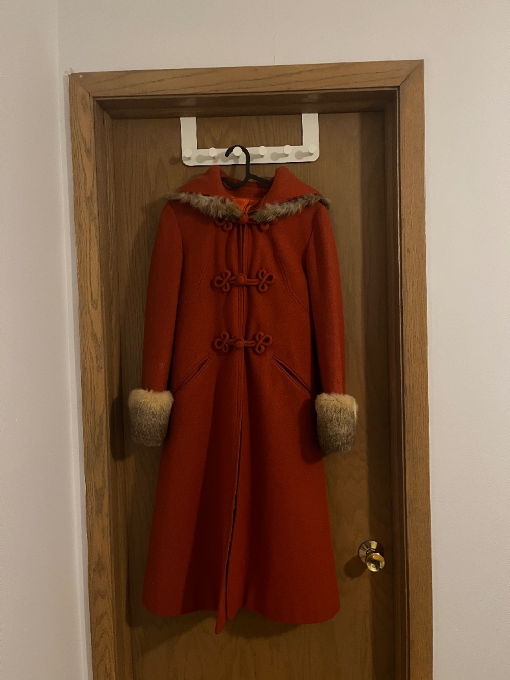Pennylane Wool and Fur Burnt Orange Hooded Coat